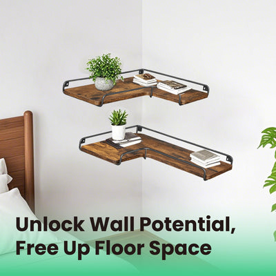 L Shaped Floating Corner Wall Shelves Set of 2 Space Saving Storage Solution by Vasagle