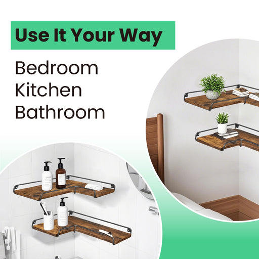 L Shaped Floating Corner Wall Shelves Set of 2 Space Saving Storage Solution by Vasagle