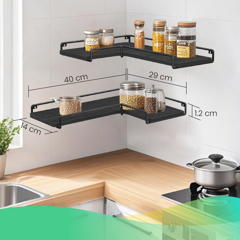 L Shaped Floating Corner Shelves Set of 2 Space Saving Wall Mounted Storage by Vasagle