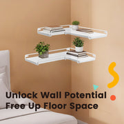 Set of 2 L Shaped Floating Corner Shelves for Wall Mounted Storage by Vasagle