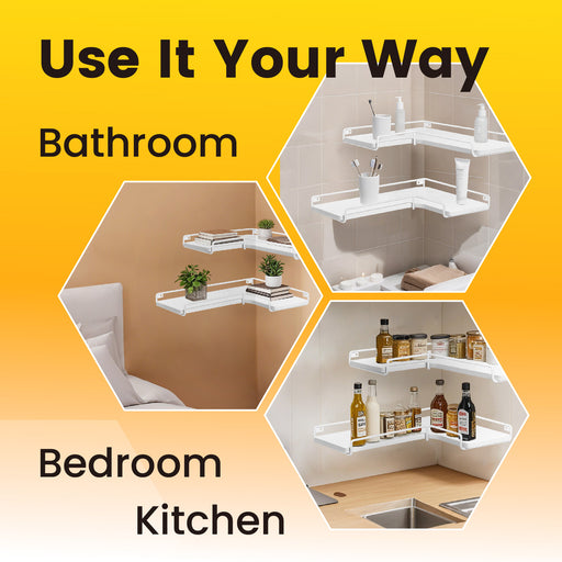 Set of 2 L Shaped Floating Corner Shelves for Wall Mounted Storage by Vasagle