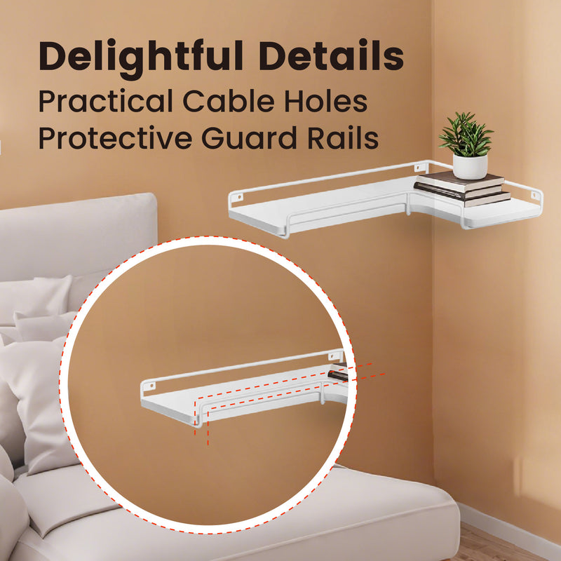 Set of 2 L Shaped Floating Corner Shelves for Wall Mounted Storage by Vasagle