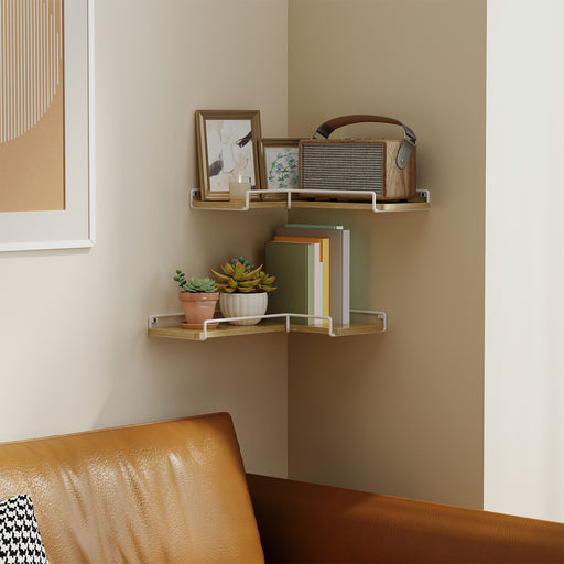 Set of 2 L Shaped Floating Corner Shelves for Wall Mounted Storage by Vasagle