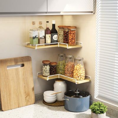 Set of 2 L Shaped Floating Corner Shelves for Wall Mounted Storage by Vasagle