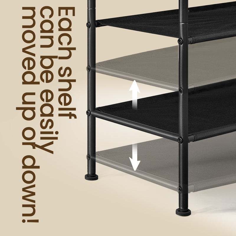 3 Tier Fabric Shoe Rack with Hooks Space Saving Shoe Storage Organiser by Songmics