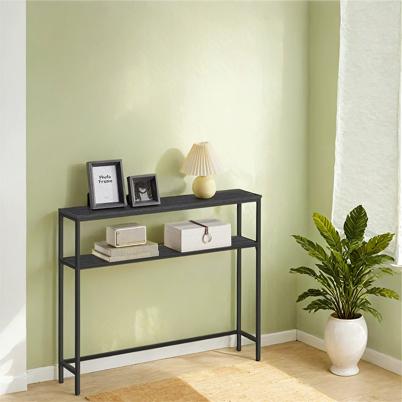 2 Tier Console Table Black Metal Frame for Hallway or Living Room by Vasagle