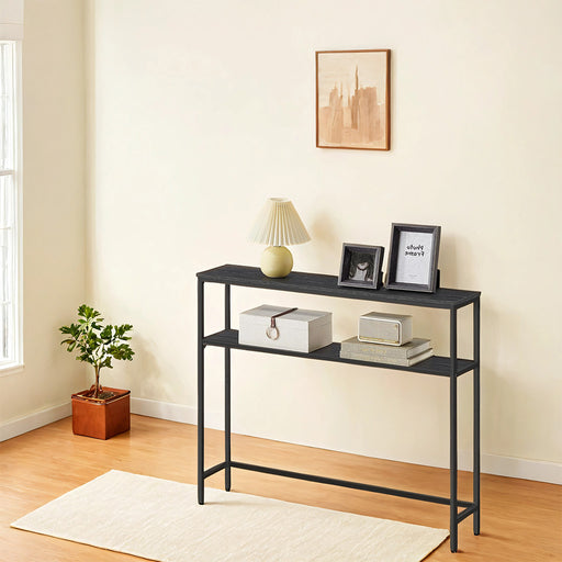 2 Tier Console Table Black Metal Frame for Hallway or Living Room by Vasagle