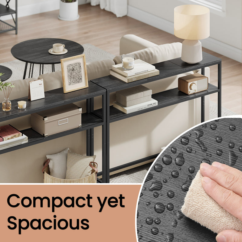 2 Tier Console Table Black Metal Frame for Hallway or Living Room by Vasagle