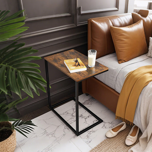 C Shaped Side Table Metal Frame Sofa Laptop Desk Space Saving Design by Vasagle