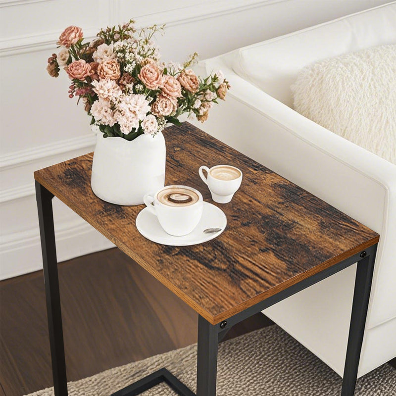 C Shaped Side Table Metal Frame Sofa Laptop Desk Space Saving Design by Vasagle