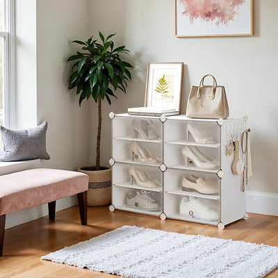 White Interlocking Plastic Shoe Rack Modular Storage for Hallway or Bedroom by Songmics