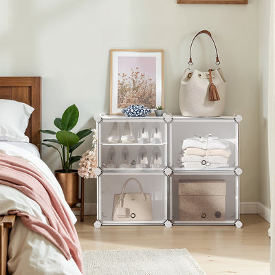 White Interlocking Plastic Shoe Rack Modular Storage for Hallway or Bedroom by Songmics