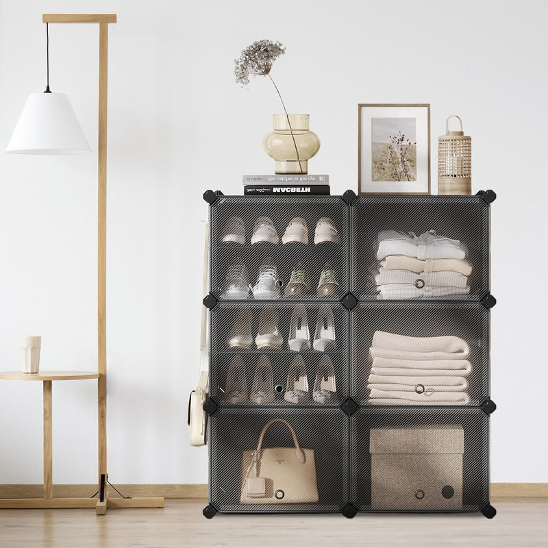 12 Slot Interlocking Shoe Rack Modular Plastic Storage Unit for Hallway or Bedroom by Songmics