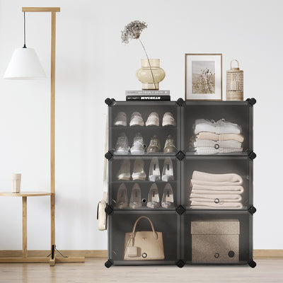 12 Slot Interlocking Shoe Rack Modular Plastic Storage Unit for Hallway or Bedroom by Songmics