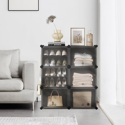12 Slot Interlocking Shoe Rack Modular Plastic Storage Unit for Hallway or Bedroom by Songmics