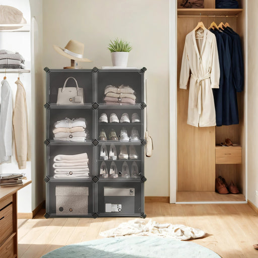 16 Slot Modular Plastic Shoe Rack Cabinet for Organised Entryway Storage by Songmics