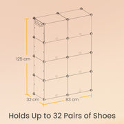 16 Slot Modular Plastic Shoe Rack for Entryway or Closet Storage by Songmics