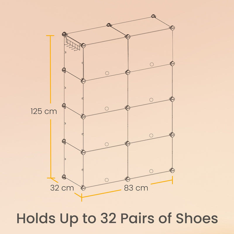 16 Slot Modular Plastic Shoe Rack for Entryway or Closet Storage by Songmics