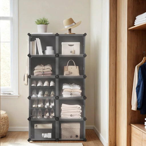 10 Slot Interlocking Plastic Shoe Rack Modular Storage Unit for Hallway or Bedroom by Songmics