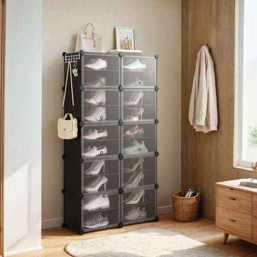 10 Slot Interlocking Plastic Shoe Rack Modular Storage Unit for Hallway or Bedroom by Songmics