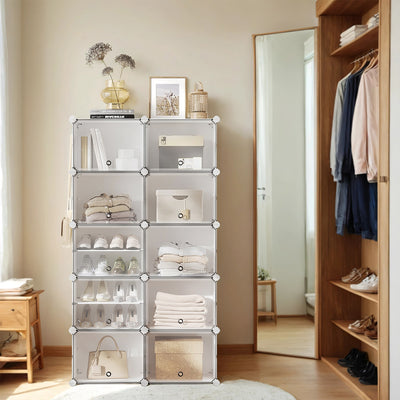 10 Slot Interlocking Plastic Shoe Rack Modular Storage Cabinet for Hallway or Bedroom by Songmics