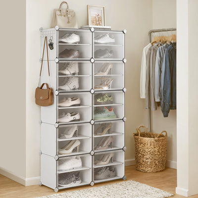 10 Slot Interlocking Plastic Shoe Rack Modular Storage Cabinet for Hallway or Bedroom by Songmics