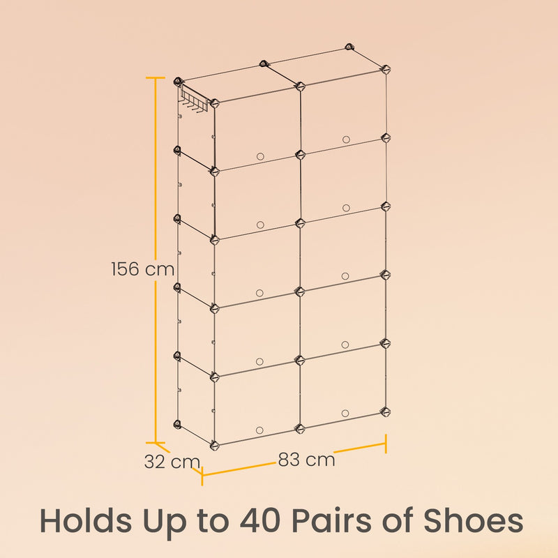 10 Slot Interlocking Plastic Shoe Rack Modular Storage Cabinet for Hallway or Bedroom by Songmics