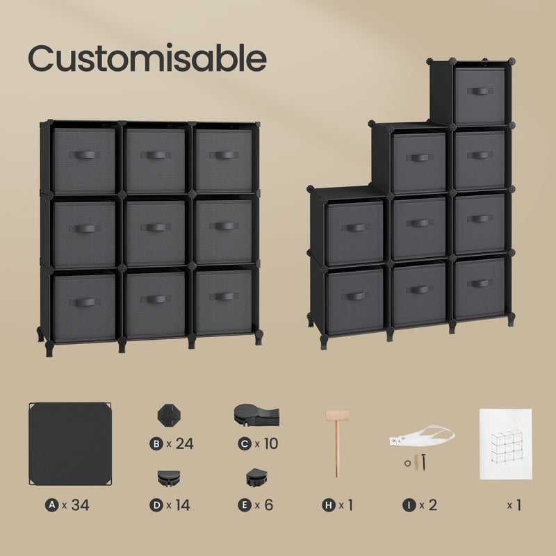 9 Cube Modular Storage Unit with Fabric Boxes Space Saving Shelves by Songmics