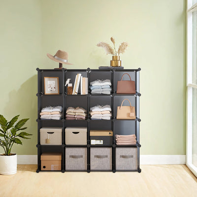 16 Cube Plastic Storage Organiser Freestanding Shelving Unit for Home and Closet by Songmics