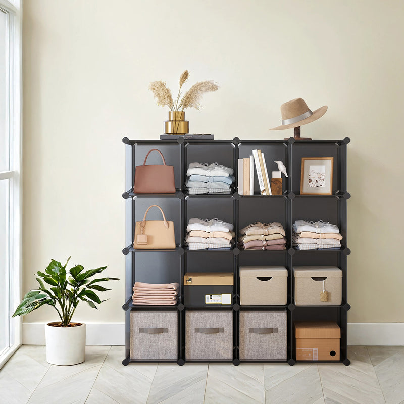 16 Cube Plastic Storage Organiser Freestanding Shelving Unit for Home and Closet by Songmics