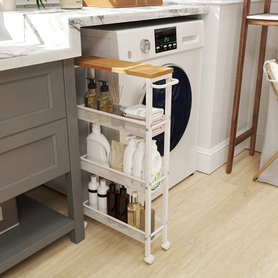 Slim 4 Tier Rolling Storage Cart with Handle Ideal for Narrow Spaces by Vasagle