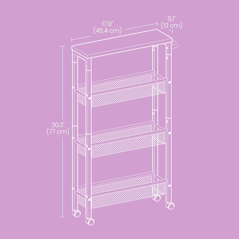 Slim 4 Tier Rolling Storage Cart with Handle Ideal for Narrow Spaces by Vasagle