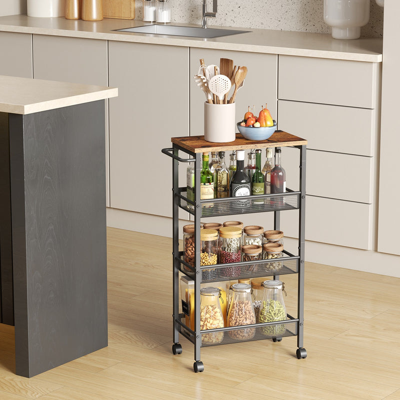 Slim 4 Tier Rolling Storage Cart with Handle and Sturdy Metal Frame by Vasagle