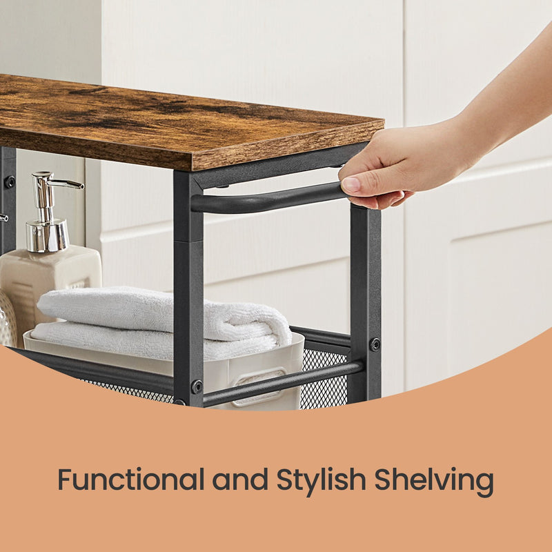 Slim 4 Tier Rolling Storage Cart with Handle and Sturdy Metal Frame by Vasagle