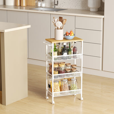 Slim 4 Tier Rolling Storage Cart with Handle and Sturdy Metal Frame by Vasagle