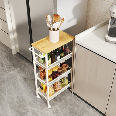 Slim 4 Tier Rolling Storage Cart with Handle and Sturdy Metal Frame by Vasagle