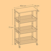Slim 4 Tier Rolling Storage Cart with Handle and Sturdy Metal Frame by Vasagle