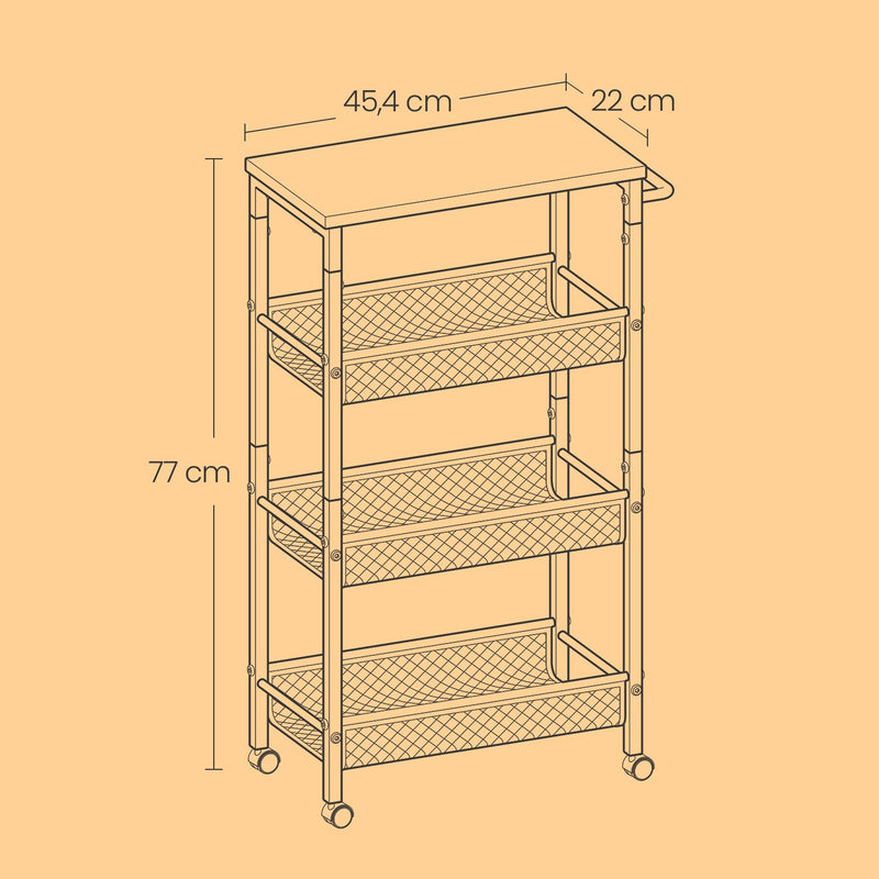 Slim 4 Tier Rolling Storage Cart with Handle and Sturdy Metal Frame by Vasagle