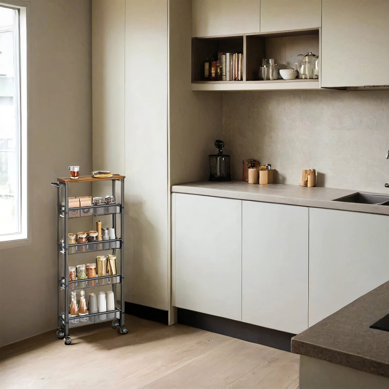 5 Tier Slim Rolling Storage Cart with Handle and Sturdy Metal Frame by Vasagle