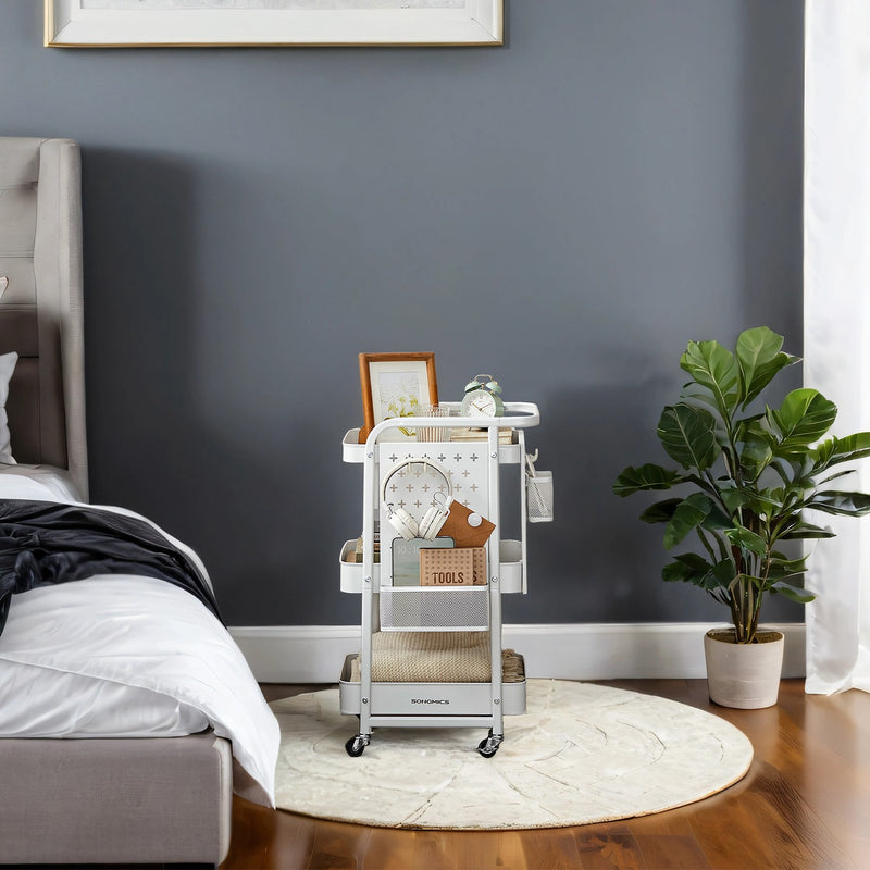 3 Tier Rolling Utility Cart with Removable Pegboards for Storage and Organisation by Songmics