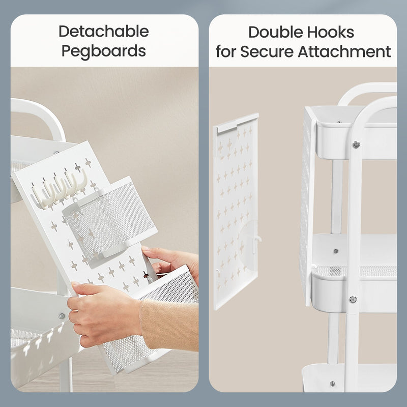3 Tier Rolling Utility Cart with Removable Pegboards for Storage and Organisation by Songmics