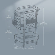 3 Tier Rolling Utility Cart with Removable Pegboards for Storage and Organisation by Songmics