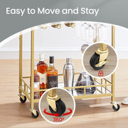 Gold Bar Cart with Mirrored Shelves for Home Entertaining and Wine Storage by Vasagle