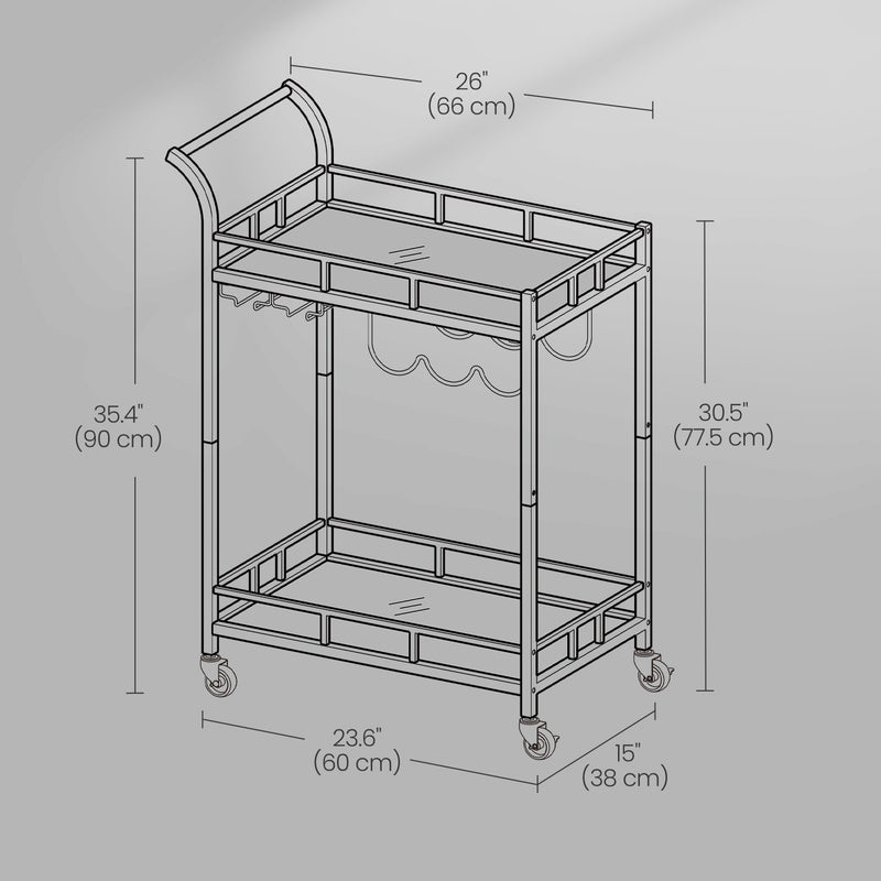 Gold Bar Cart with Mirrored Shelves for Home Entertaining and Wine Storage by Vasagle