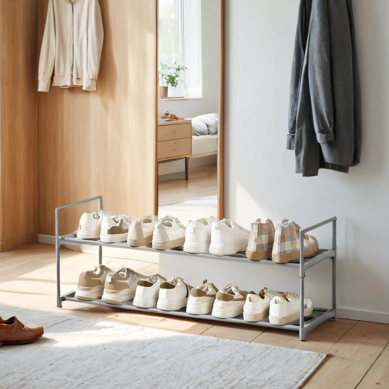 2 Tier Metal Shoe Rack Organiser for Hallway or Closet Storage by Songmics