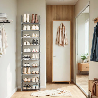 10 Tier Metal Shoe Rack with Customisable Shelves for Organised Storage by Songmics