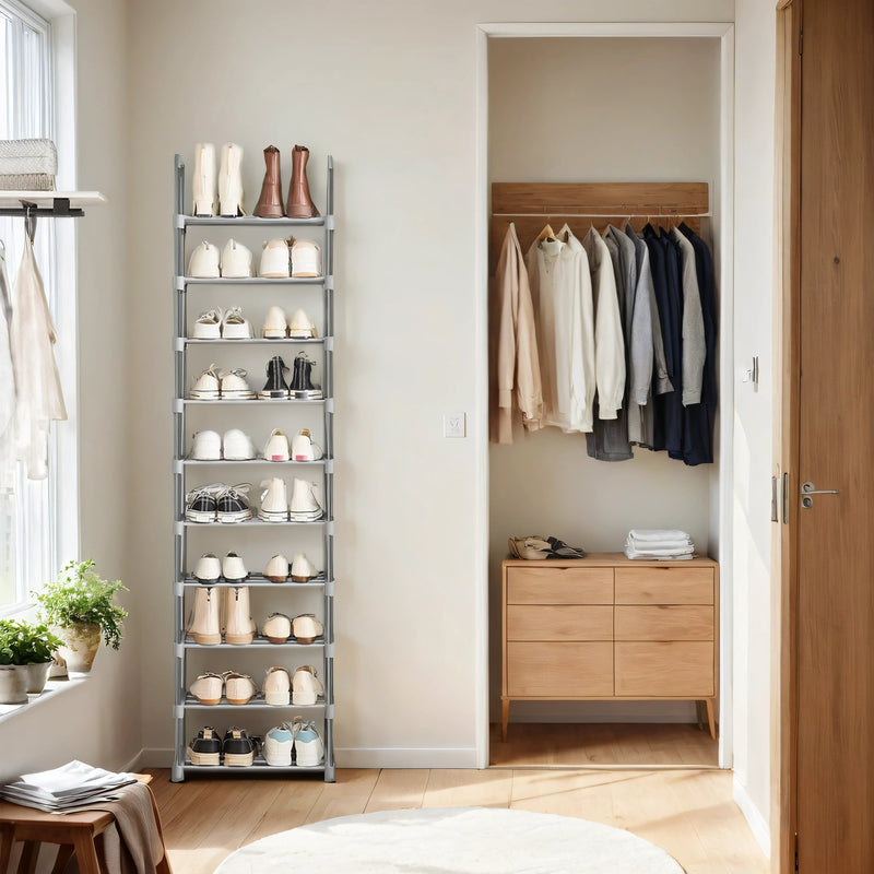 10 Tier Metal Shoe Rack with Customisable Shelves for Organised Storage by Songmics