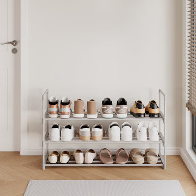 3 Tier Metal Shoe Rack Space Saving Shoe Storage Organiser for Hallway by Songmics