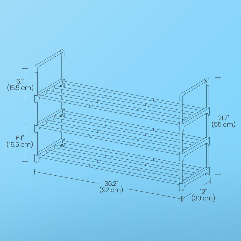 3 Tier Metal Shoe Rack Space Saving Shoe Storage Organiser for Hallway by Songmics