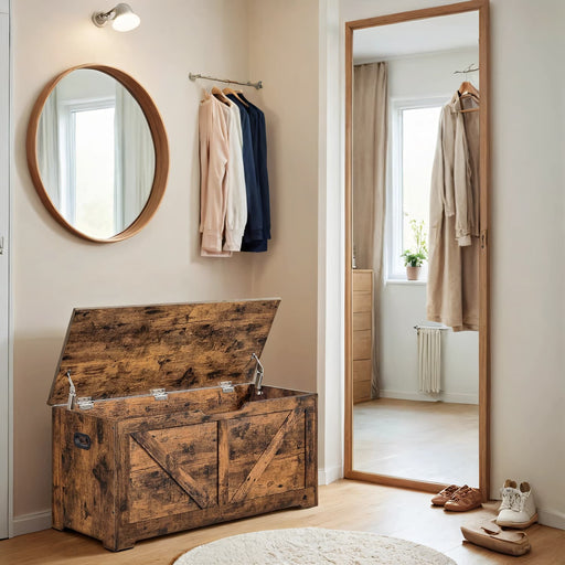 Wooden Storage Chest with Safety Hinges and Lift Top Bench for Hallway or Bedroom by Vasagle